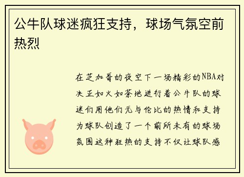 公牛队球迷疯狂支持，球场气氛空前热烈