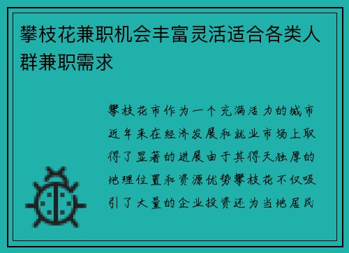 攀枝花兼职机会丰富灵活适合各类人群兼职需求